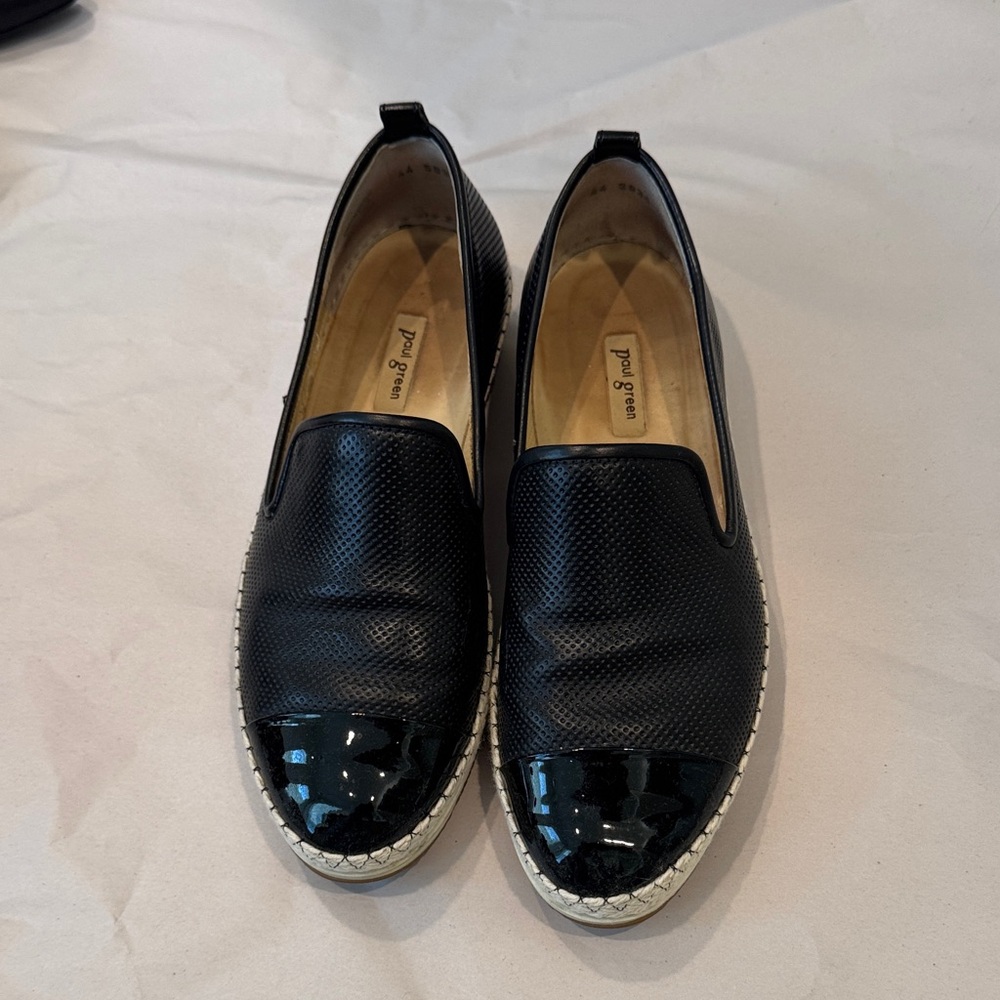 Paul Green Black Perforated Flats with Patent Toe